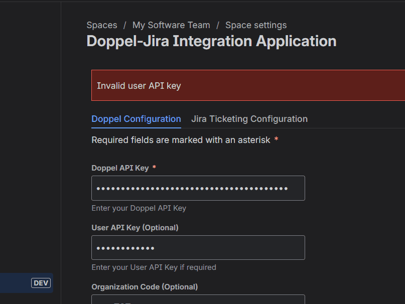 Invalid User API Key